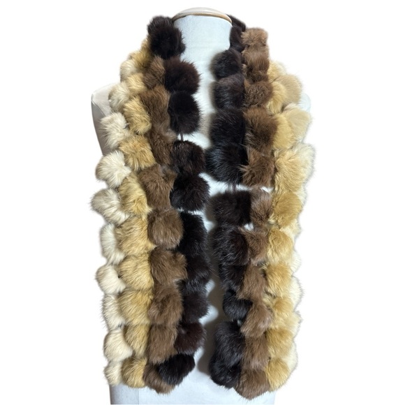 GENUINE RABBIT POM POM SCARF - Picture 2 of 5